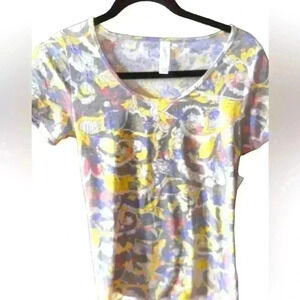 Lularoe XXS  grey & yellow classic‎ T shirt. Soft and washed out faded look. NWT